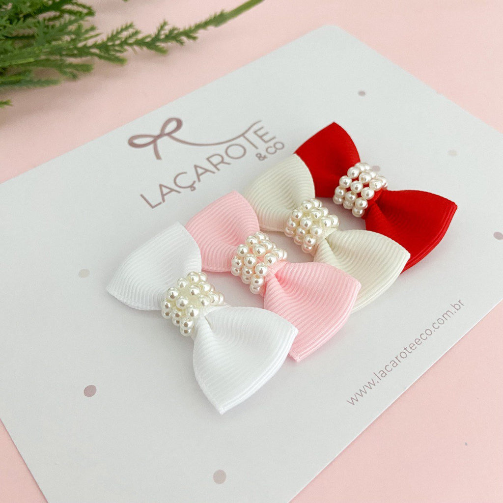 Kit de Laços Júlia Bordados Mini na Presilha- 4 Unidades