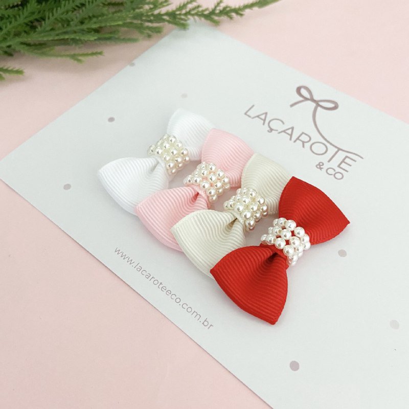 Kit de Laços Júlia Bordados Mini na Presilha- 4 Unidades