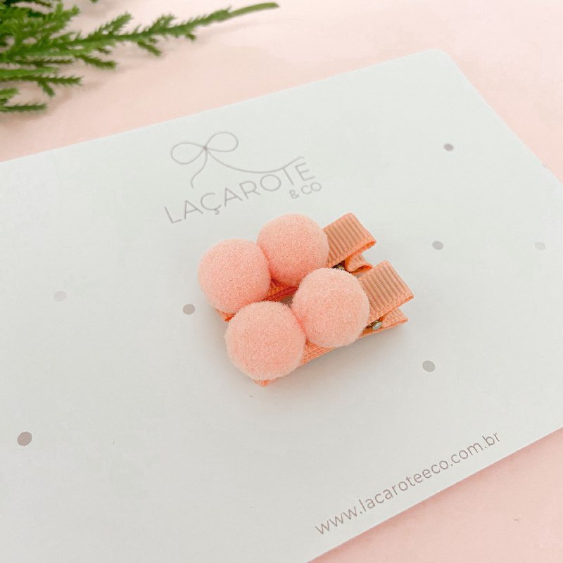 Dupla de Hair Clips com 2 Pompons Mini na Presilha