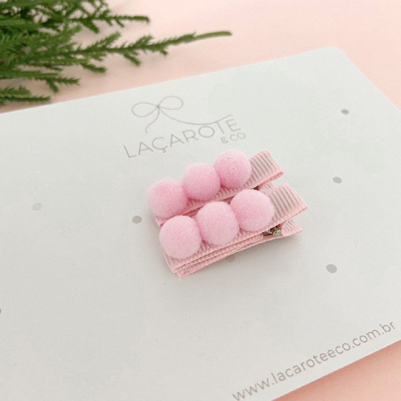 Dupla de Hair Clips com Pompons Mini na Presilha