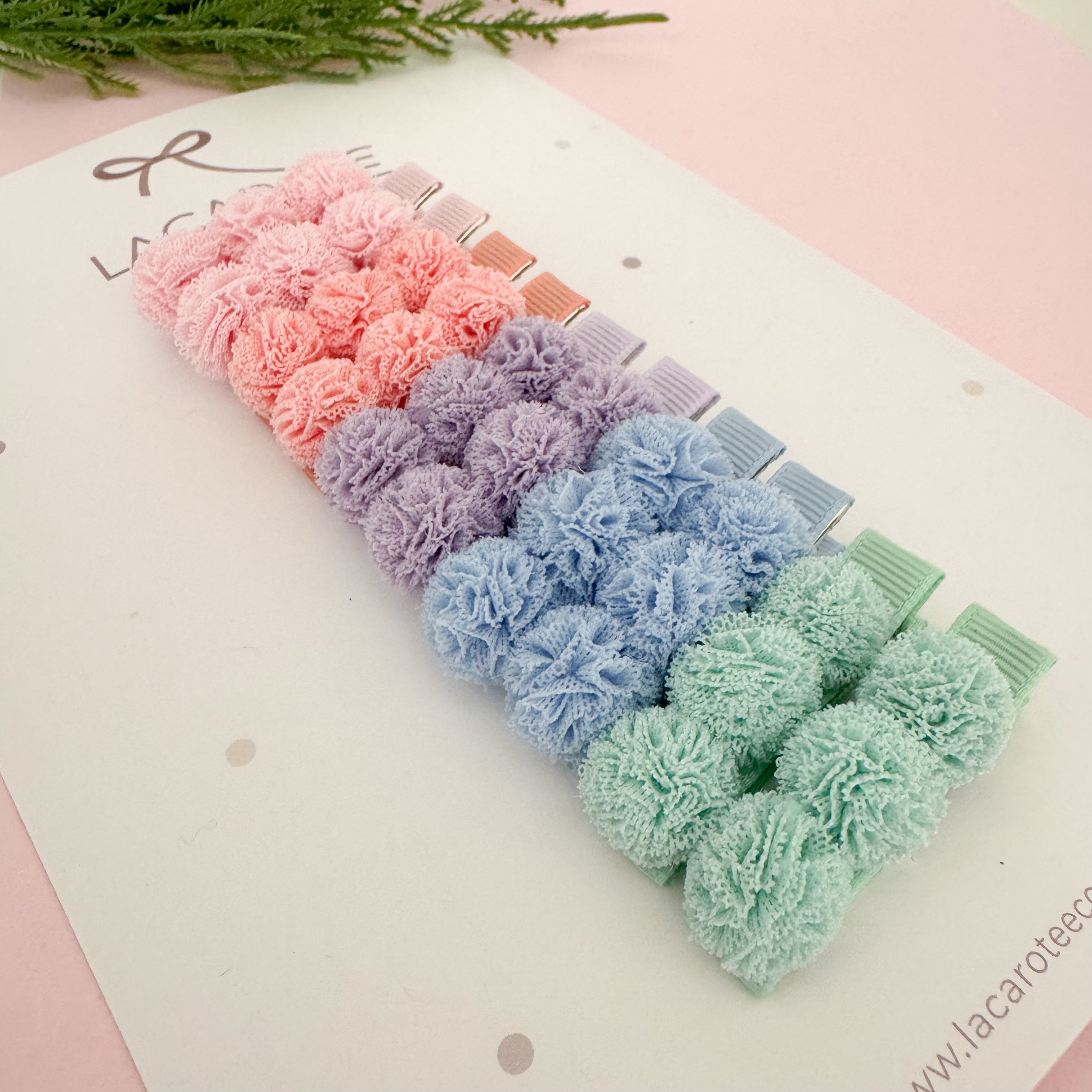 Kit 5 Duplas de Hair Clips com Pompons Frufru P na Presilha- (Cores da Foto)