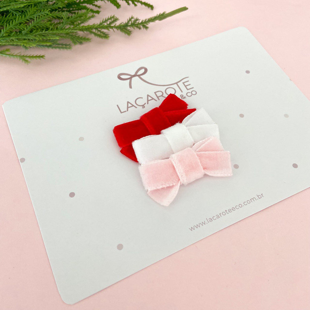 Kit de Laços Aurora Mini Veludo na Presilha- 3 Unidades