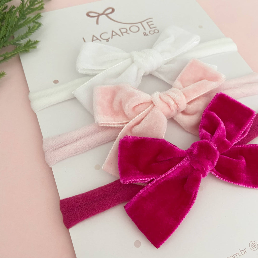 Kit de Laços Nina Veludo M na Faixinha- 3 Unidades