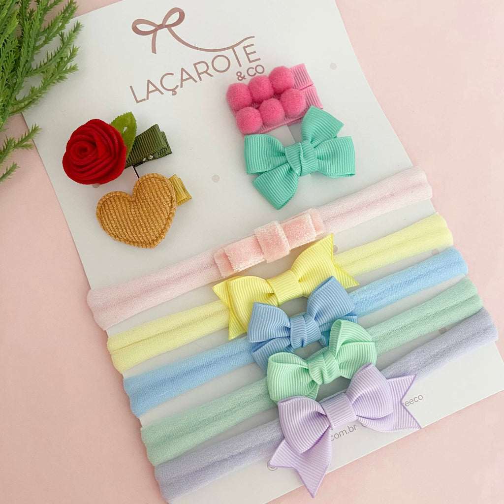 Kit Meus Primeiros Laços Mini Faixinhas e Presilhas- 10 Unidades (Cores da Foto)