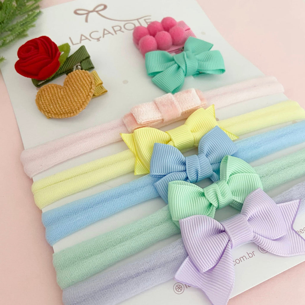 Kit Meus Primeiros Laços Mini Faixinhas e Presilhas- 10 Unidades (Cores da Foto)