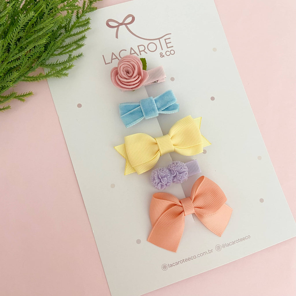 Kit de Laços Candy na Presilha- 5 Unidades (Cores da Foto)