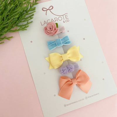 Kit Primeiros Lacinhos da Bebê na Presilha- 5 Unidades (Cores da Foto)