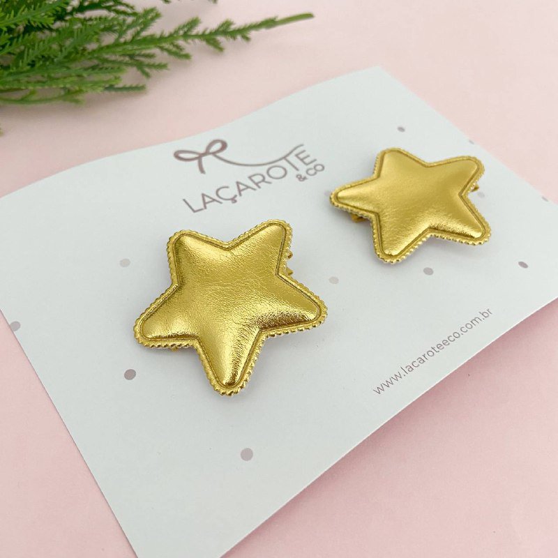 Dupla Clips Estrelas Douradas Mini na Presilha
