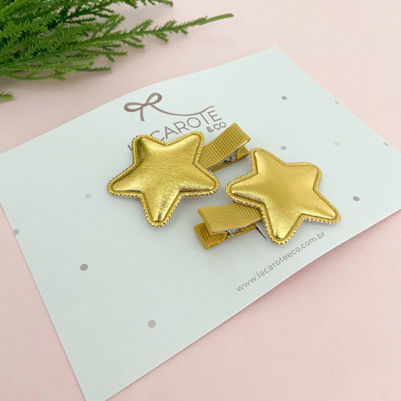 Dupla Clips Estrelas Douradas P Presilha