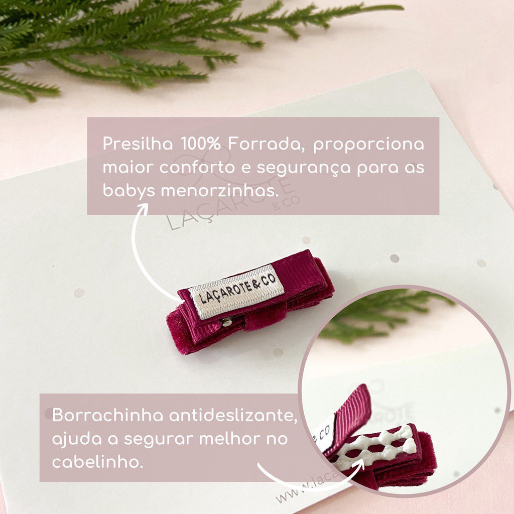 Kit de Laços Aurora Mini Veludo na Presilha- 3 Unidades