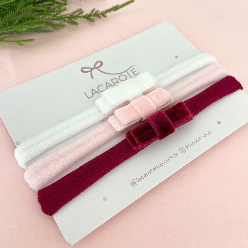 Kit de Laços Laura Veludo Mini na Faixinha- 3 unidades