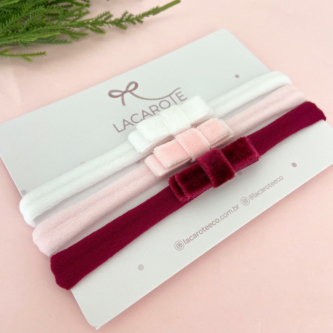 Kit de Laços Laura Veludo Mini na Faixinha- 3 unidades